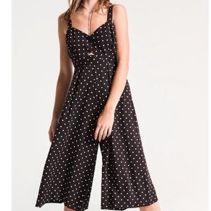 Black Swan‎ polka dot cut out jumpsuit sleeveless wide leg black white large
